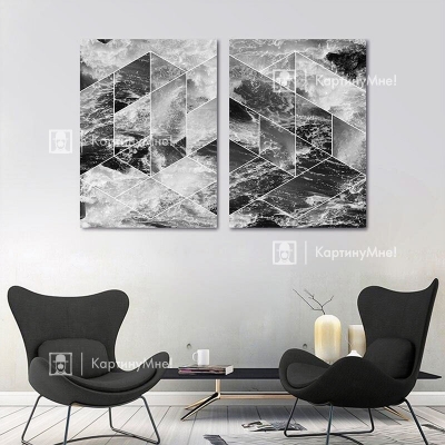 Картина интерьерная черно белая "Модульная картина "Бушующее море"