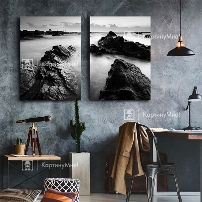 Картина интерьерная черно белая "Холодные скалы"