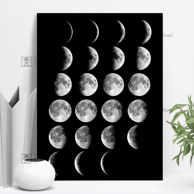 Картина интерьерная черно белая  "Фазы луны"