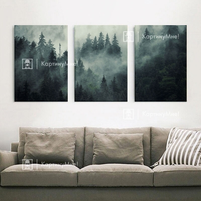 Картина из трех частей "Туманный лес"