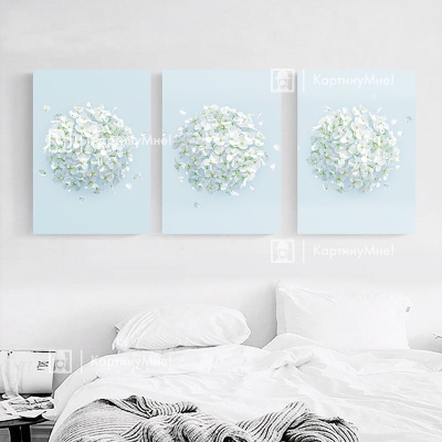 Модульная картина голубая в спальню "Воздушное соцветие"