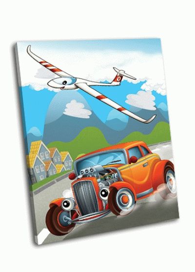 Картина хотрод и летающая машина