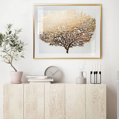 Картина интерьерная в раме под стеклом/ картина с золотой поталью "Золотое дерево", общий размер 40х50 см